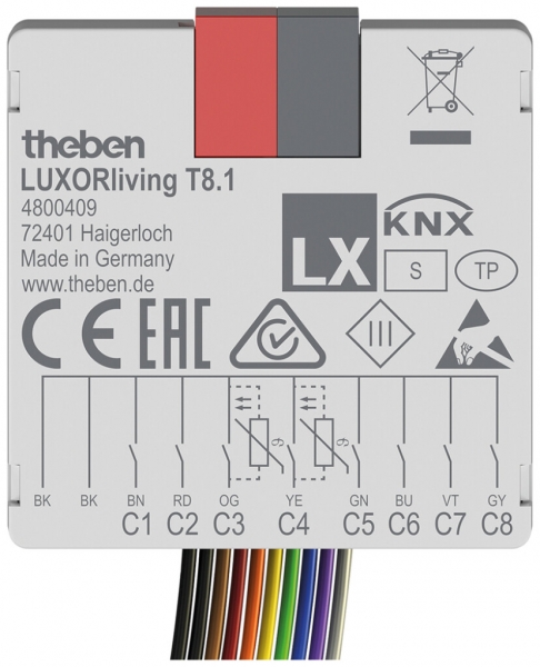 Modulo d'ingresso INS Theben LUXORliving T8.1 8-canale 5VUC 38×37.3×12.4mm 