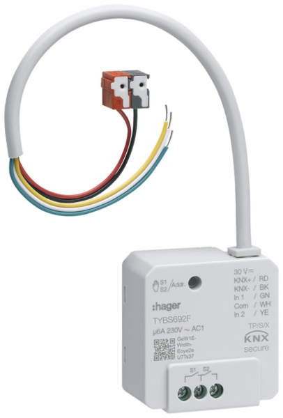 Actionneur-commutateur/jalousie INC Hager TYBS692F KNX Secure 2×/simple 6A/230AC 