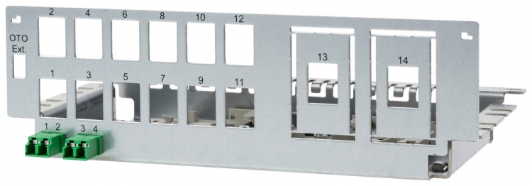 Panneau de brassage Cecoflex Hybrid 12(+2)-port RJ45 Keystone 2×LC-D (2×équ.APC) 