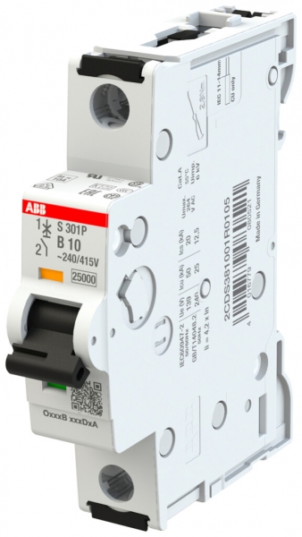 Disgiuntore ABB MCB S300P 1P 240V tipo B 10A Icn 25kA Icu 25kA 1UM 