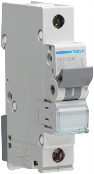 Disjoncteur Hager MCB 1P 230V type C 6A Icn 6kA 1UM 