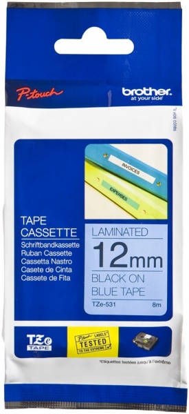 Cassette ruban Brother TZe-531 12mm×8m, bleu/noir 