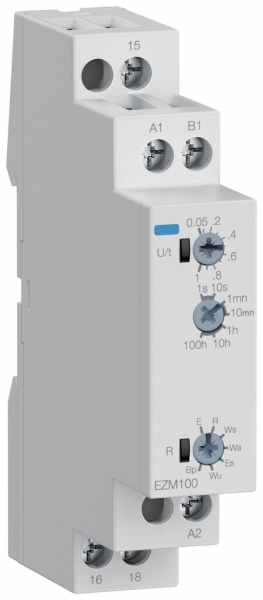 Relais temporisé AMD Hager EZM100, 12…240VUC, 0.05s…100h, 1C 8A/250VAC, 1UM 