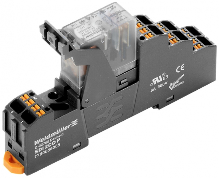Accoppiatore relè WM 24VDC LED ve diodo flyback 2 contatti inv. 250VAC 5A PUSHIN 