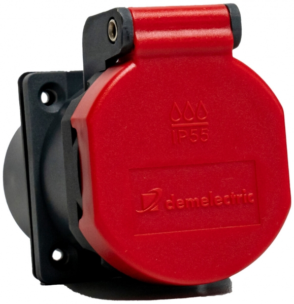 Presa INS T25 DEM IP55 16A 400V con guarnizione IK07 antracite/coperchio rosso 