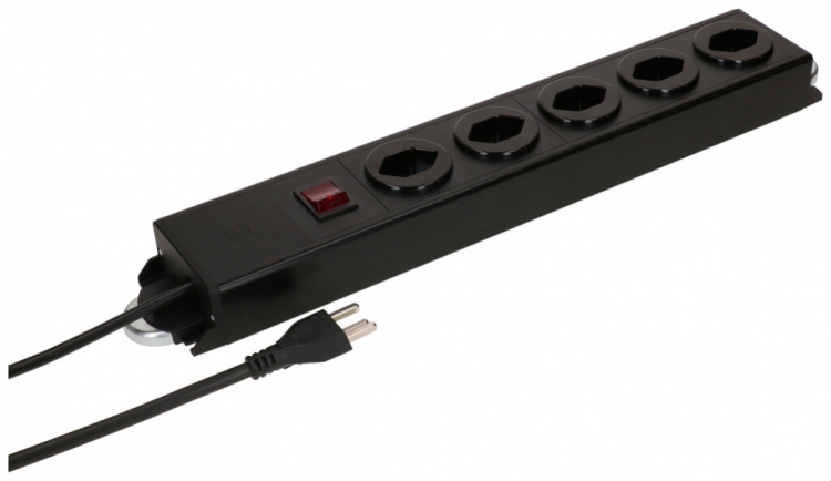 Prise multiple MH POWER LINE 16A interrupteur 5×T23 1.5m noir-noir 2×aimant 