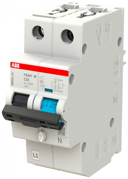 Disjoncteur différentiel ABB FS401M SMISSLINE TP C-25A/30mA 1LN 10kA type A 