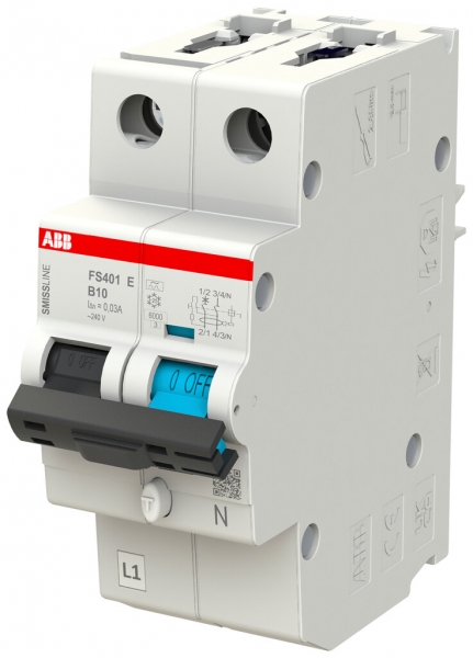 Disjoncteur différentiel ABB FS401E SMISSLINE TP B-10A/30mA 1LN 6kA type A 