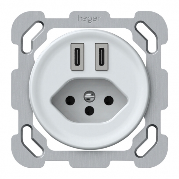 Presa di carica USB INC origin 2×USB-C 3000mA 5V con tipo 13 bianco 