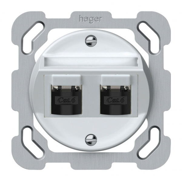 Scatola di raccordo INC origin 2×RJ45 8(8) cat.6 obliquo schermate 77×77mm bi 