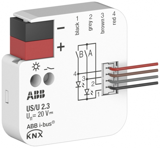 Module entrée/sortie KNX INC ABB US/U2.3 2-canaux 20VDC 40×39×12mm 