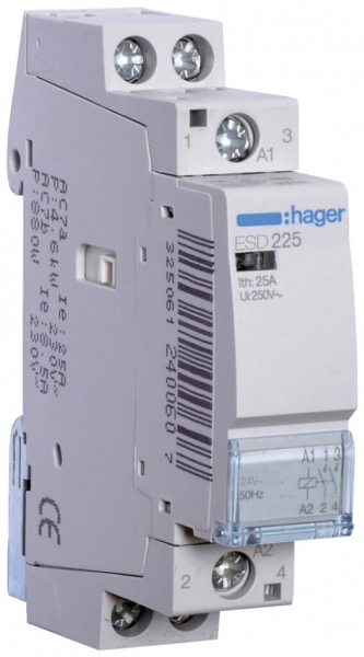 Contattore AMD Hager 24VAC 2 chiusura 0 apertura 25A 1UM 