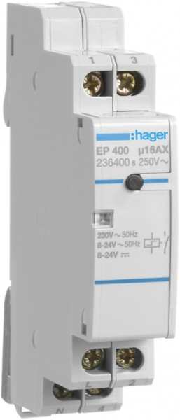 Télérupteur Hager 1UM 230VAC 8…24VDC 1500W 0 ouvreur 1 fermeur 0 inverseur 