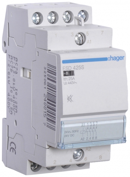 Contattore AMD Hager 24VAC 4 chiusura 0 apertura 25A senza ronzio 2UM 