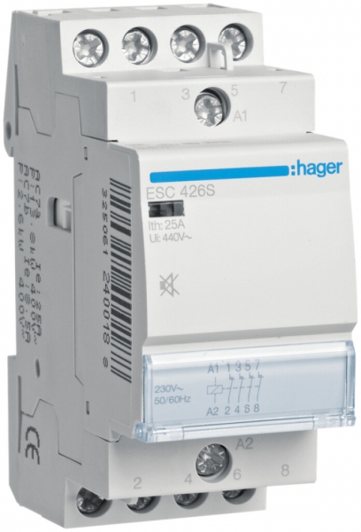 Contattore AMD Hager 230VAC 0 chiusura 4 apertura 25A senza ronzio 2UM 