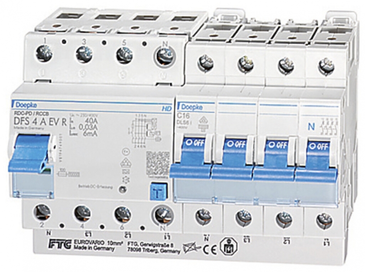 Set disjoncteur différentiel Doepke DFS 4 A EV EV-FI-LS SET, 16A alim. en bas 
