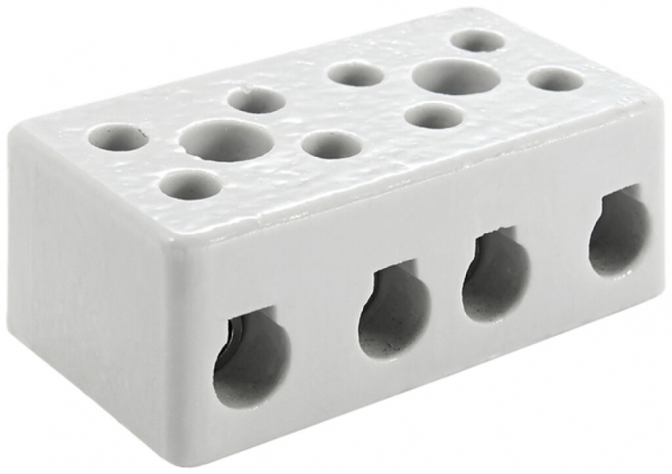 Morsetto porcellana 10mm² 4L 2fori di fissaggio 