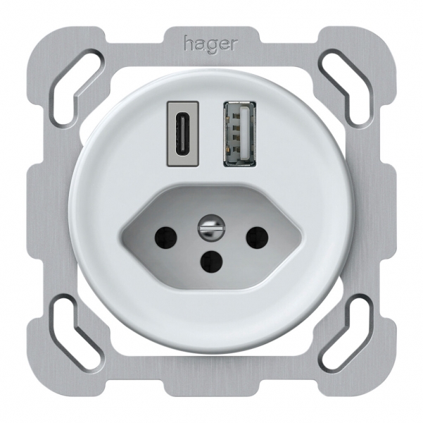 Presa di carica USB INC origin 1×USB-A 1×USB-C 3000mA 5V con tipo 13 bianco 