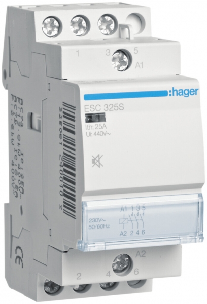 Contattore AMD Hager 230VAC 3 chiusura 0 apertura 25A senza ronzio 2UM 
