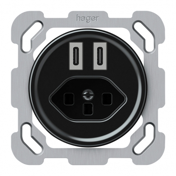 Presa di carica USB INC origin 2×USB-C 3000mA 5V con tipo 23 nero 