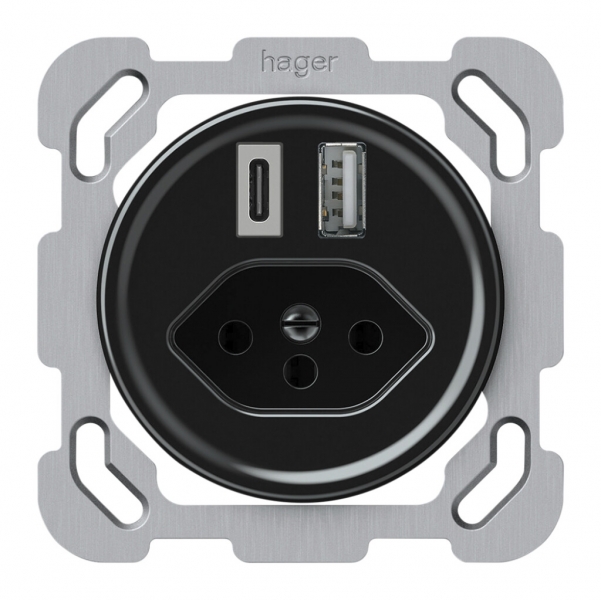 Prise de charge USB ENC origin 1×USB-A 1×USB-C 3000mA 5V avec type 13 noir 