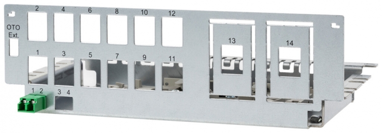 Panneau de brassage Cecoflex Hybrid 12(+2)-port RJ45 Keystone 2×LC-D (1×équ.APC) 