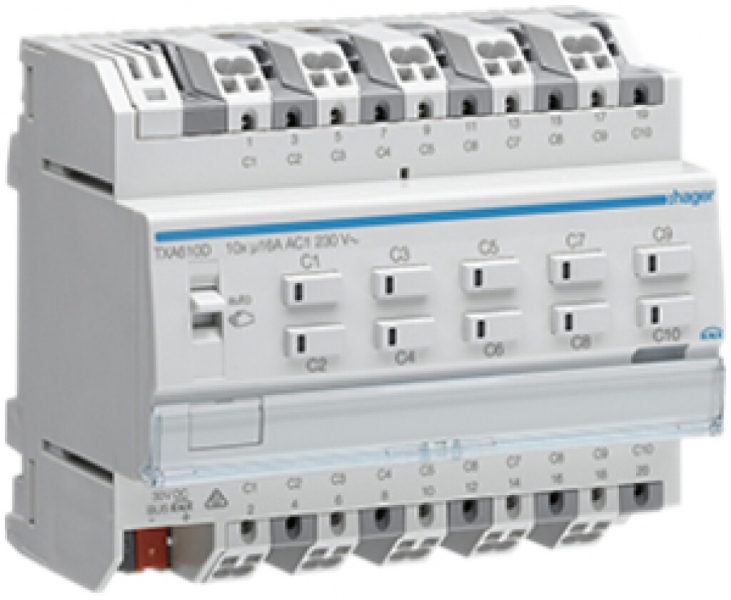 Module de sortie AMD KNX Hager easy 16A charge C décuple 