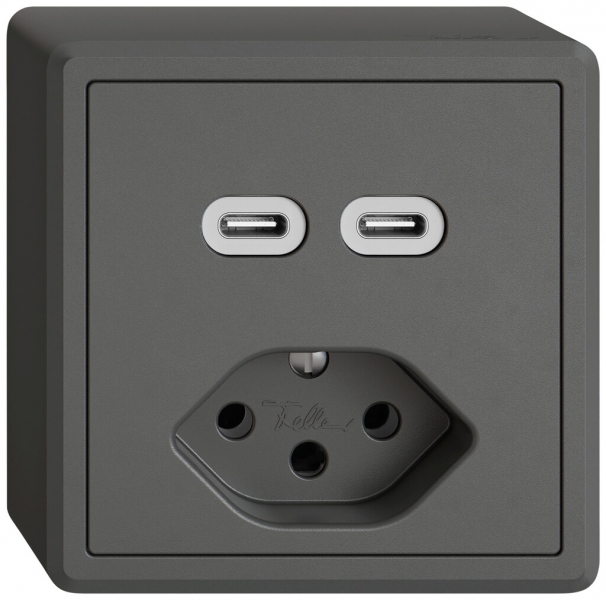 Prise de charge USB AP EDIZIO.liv SNAPFIX® USB C+C/T13 3A 230VAC grf 