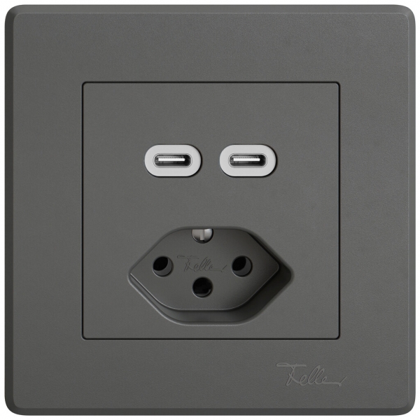 Prise de charge USB ENC EDIZIO.liv SNAPFIX® USB C+C/T13 3A 230VAC grf 