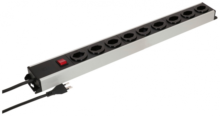 Presa multipla MH POWER LINE 10A interruttore 9×T13 1.5m grigio-nero 