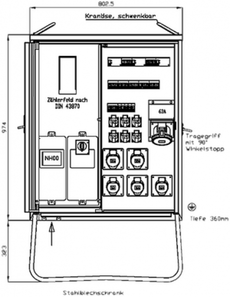Armoire de distribution de raccordement Demelectric 80A 55kVA NH00 IP44 rouge 