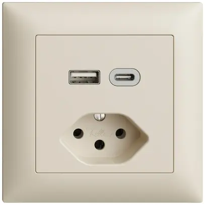 Presa INC USB tipo A+C + tipo 13 Feller EDIZIOdue FMI 230V 3000mA crema 