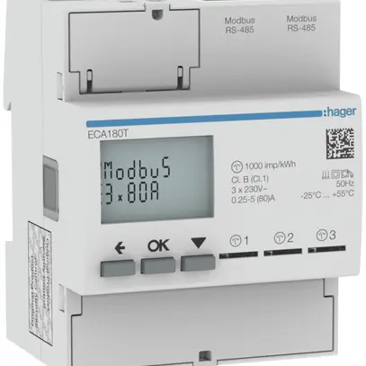 Contatore energia AMD HA ECA180T 3×1P diretto 80A Modbus RJ45 imp.+exp.2T+8T 