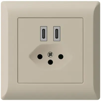 Presa di carica USB INC Hager kallysto.line C-C 20W+T13 5V 92×92mm beige 