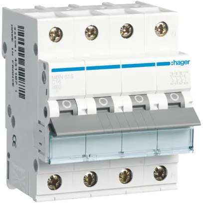 Leitungsschutzschalter Hager MCB 4P 415V Typ B 16A Icn 6kA 4TE 