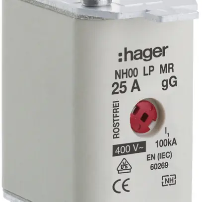Fusibile HPC Hager DIN00 400VAC 25A gG/gL segnalatore centrale inossidabile 