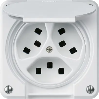 Presa Hager robusto, 3×T23, con coperchio A, bianco 