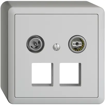 Presa multimedia 19dB AP Edue, presa passaggio, p.2×RJ45 Keystone c.calotta grc 