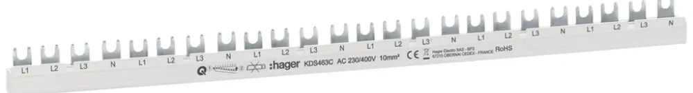 Phasenschiene Hager quickconnect 4P 3L Gabel 10mm² 63A 430×6mm weiss 