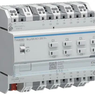 Actionneur-commutateur/jalousie KNX AMD Hager TYAS608D, 8/4-fois, 16A/230VAC 