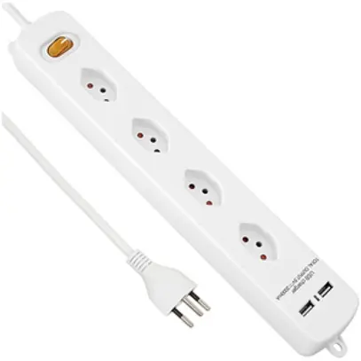 Presa multipla Plus 4×T13 2×USB-A 1.5m cavo protez.bambini interruttore bianco 