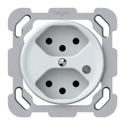 Presa INC origin 2×tipo 13 lum.verde 10A 230V 77×77mm bianco 