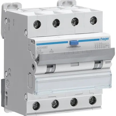 Disgiuntore differenziale Hager RCBO 4P 400V car.C 16A 0.03A tipo A 10kA 4UM 