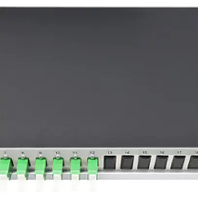 Coffret d'épissure 19" Dätwyler OV-CH 12×LSH/APC vert OS2 vertical 1UH argent 