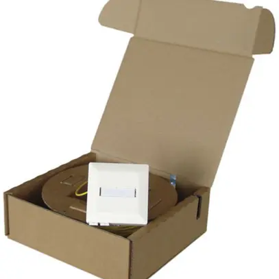 Kit FTTH R&M, boîtier 88×88mm bc avec 1×LC/d, 4×OS2-G657A sur 2×LC-APC 20m 