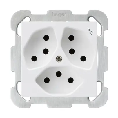 Prise ENC kallysto 3×T13 blanc avec sécurité enfants avec plaque de fixation 