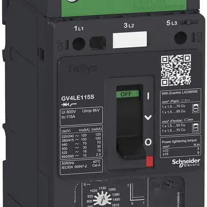 Démarreur moteur Tesys GV4LE80B, 80A, magnétique, 25KA 