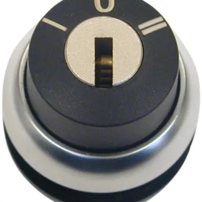 Bouton à clé ETN RMQ 3 pos. I-O-II à accroch.sz, Ring chromé 