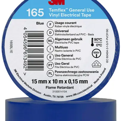 Nastro isolante 3M Temflex 165 15mm×10m×0.15mm blu VDE 600V 0…90°C 