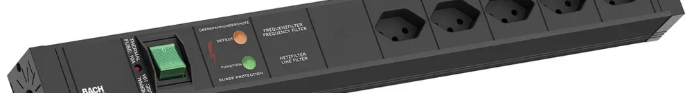 Steckdosenleiste BACHMANN 5×T13 2m mit Schalter und Gerätevollschutz schwarz 